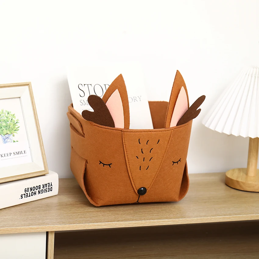 Cute Cartoon Animal DIY Storage Box Felt Fabric Foldable Storage Basket For Nursery Toys Organizers 6