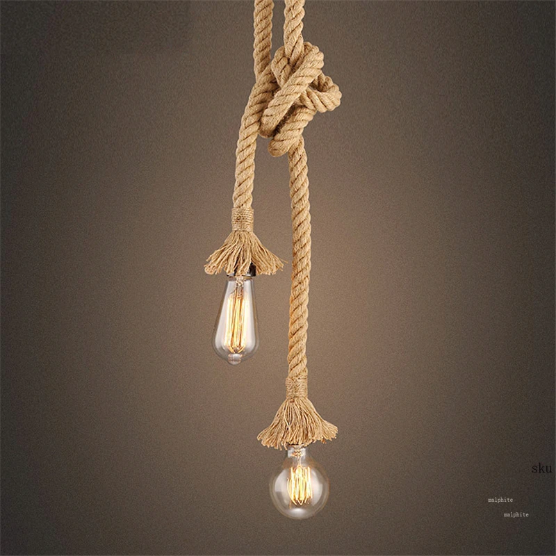 American Vintage Hemp Rope Pendant Lamp Restaurant Bar Cafe Industrial Decoration Hand-woven Rope Luminaires pendant lights vintage pendant lights pendant lamp rope pendant lamp