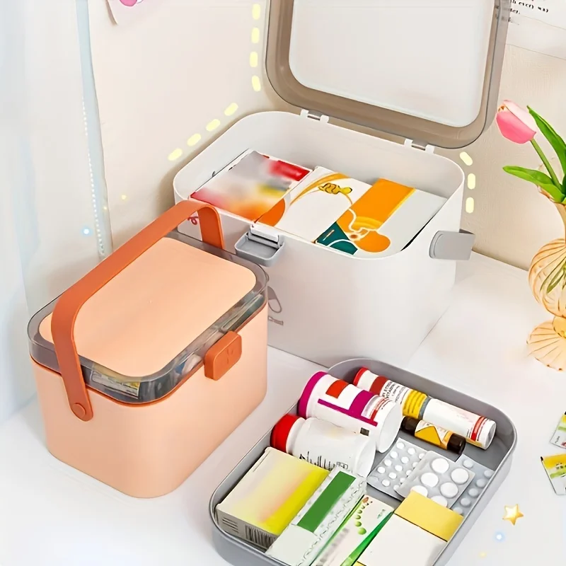 Home multi-layer large capacity portable small medicine box, home medicine storage box, storage and organization box