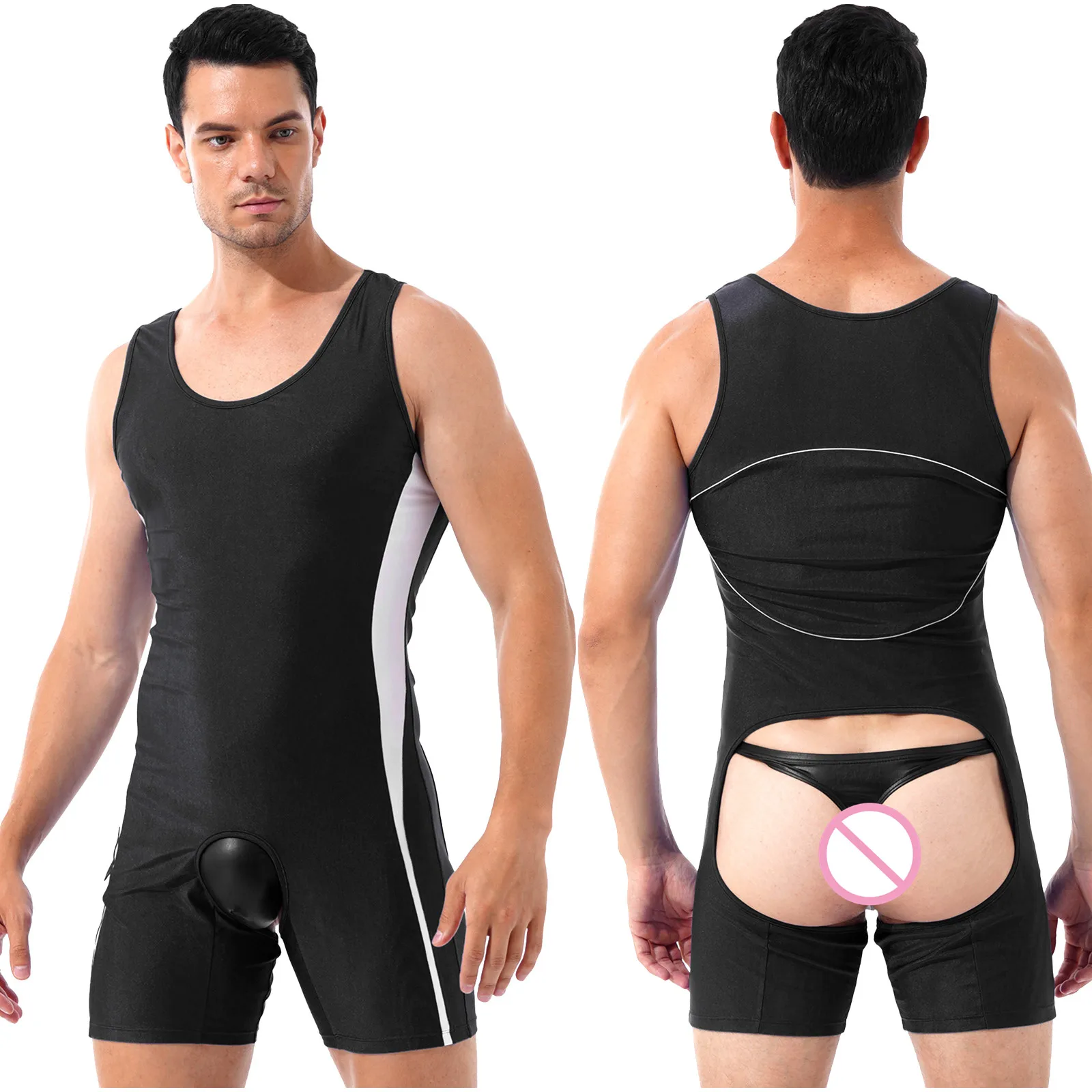 bodypantyhose Erkekler seksi açık popo tulum kolsuz Crotchless Bodysuit tek parça iç  çamaşırı kıyafeti egzotik boksörler Boxers Clubwear - AliExpress