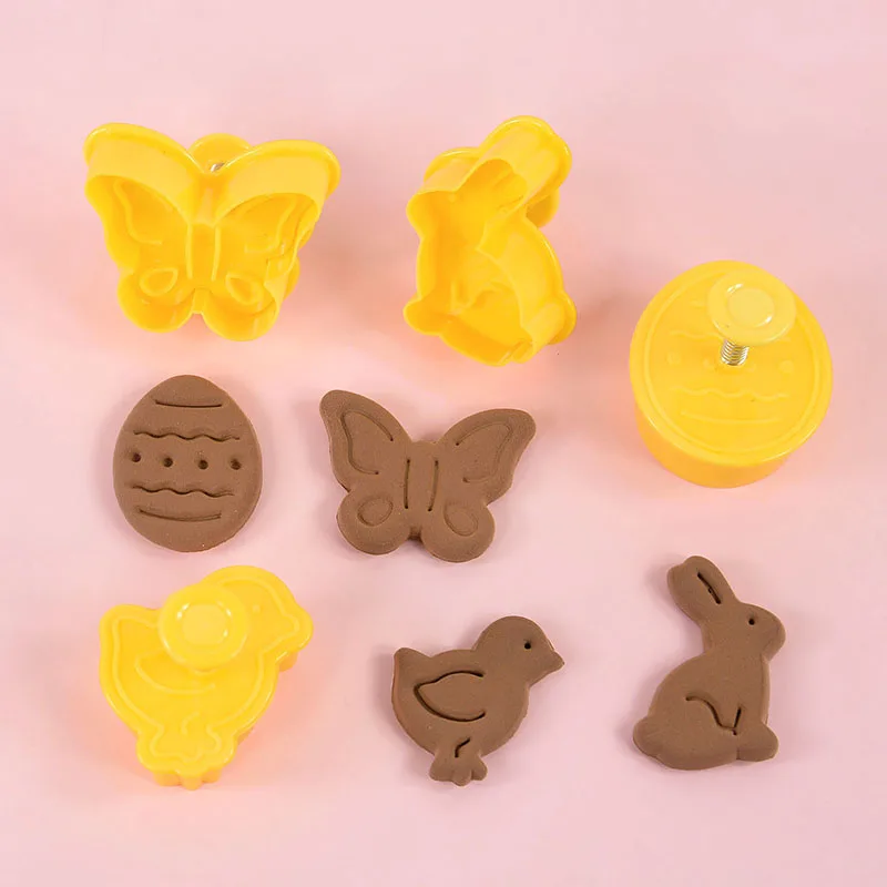 4pcs Bunny Egg Rabbit Chick Easter Theme Plastic 3D Cookie Cutter Plunger Baking Mould Cookie Tools Pastry Cake Decorating Tools