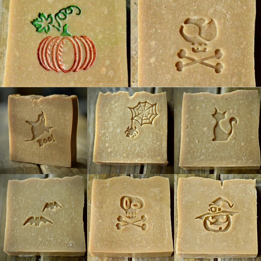 Halloween Serie Seife Stempel 8 Arten Transparent Acryl Dichtung Handgemachte DIY Für Seife, Der Stempel Kürbis Schädel Und Knochen – Detail 1