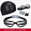 Swimming Eyewear And Cap Set For Adult Men,High-Definition Anti Fog Electroplated Swimming Goggles,Female Nose Clip Earplug Set 2