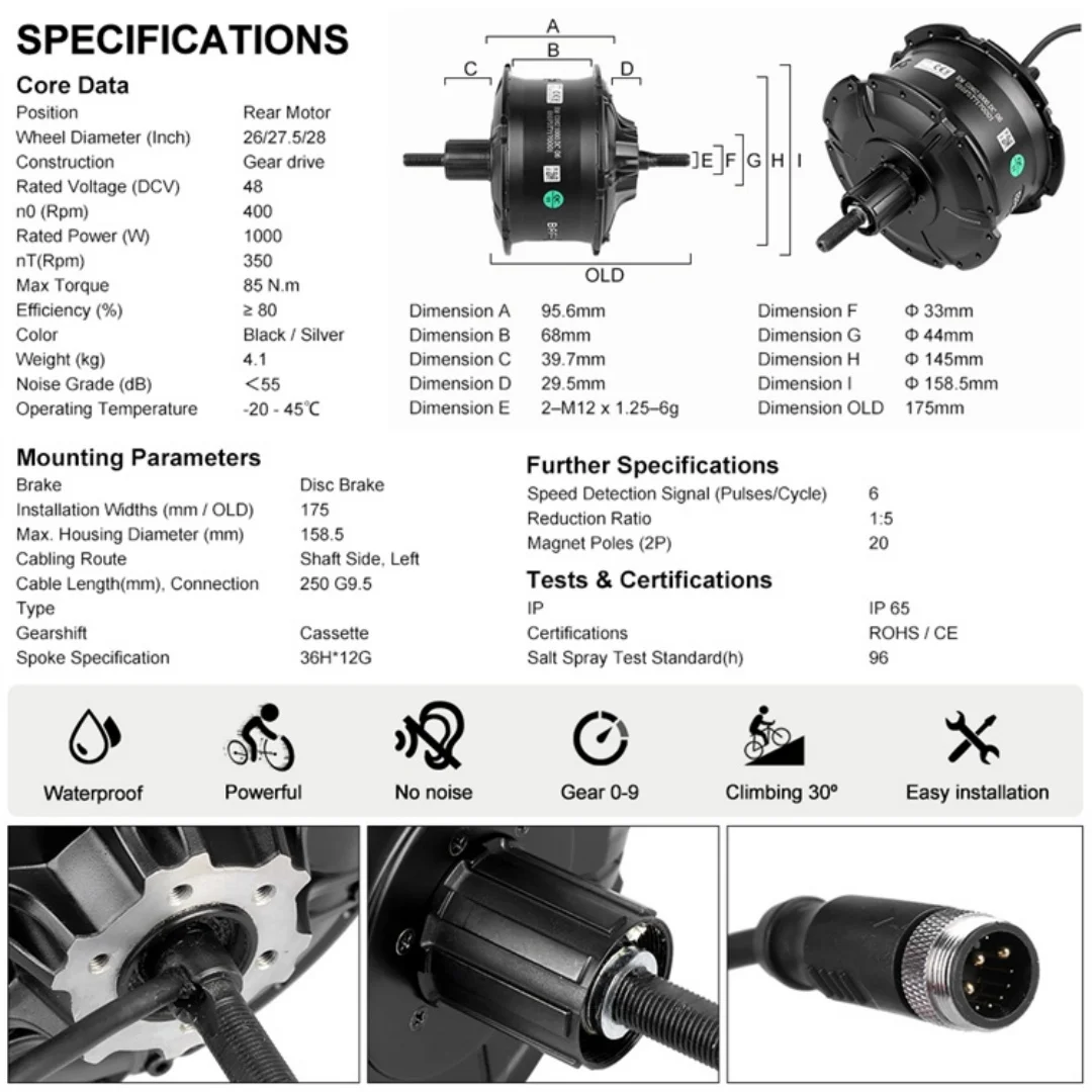 Bafang G062 48V 750W 48V 1000W 175mm hub motor cassette rear drive high torque motor Fat Bike