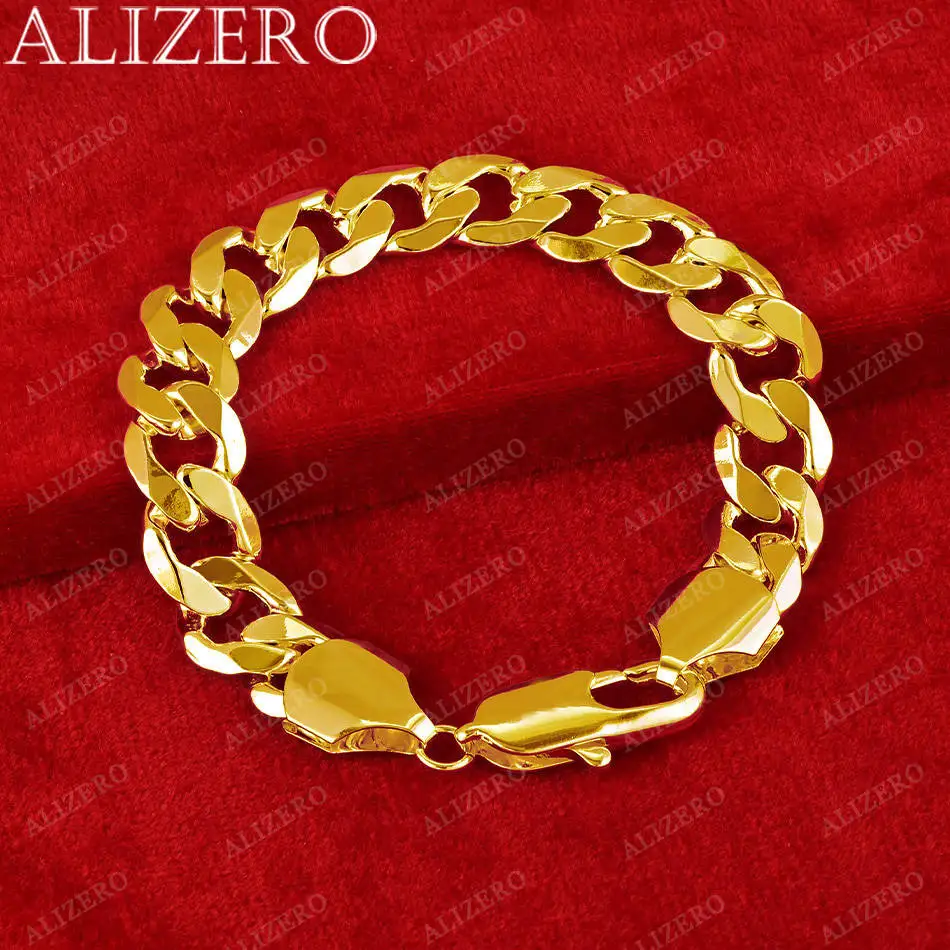 ALIZERO 18K 골드 도금 10MM 쿠바 체인 팔찌 남녀 패션 트렌드 액세서리 주얼리 선물