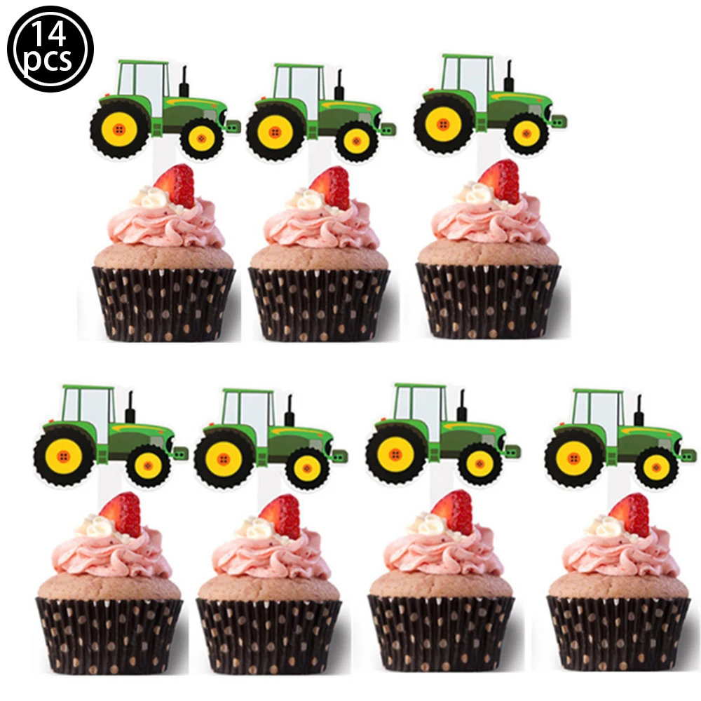 Farm Tractor Party Decor Set - Tableware, Napkins, Tablecloth, Banner, Balloons & Cake Topper