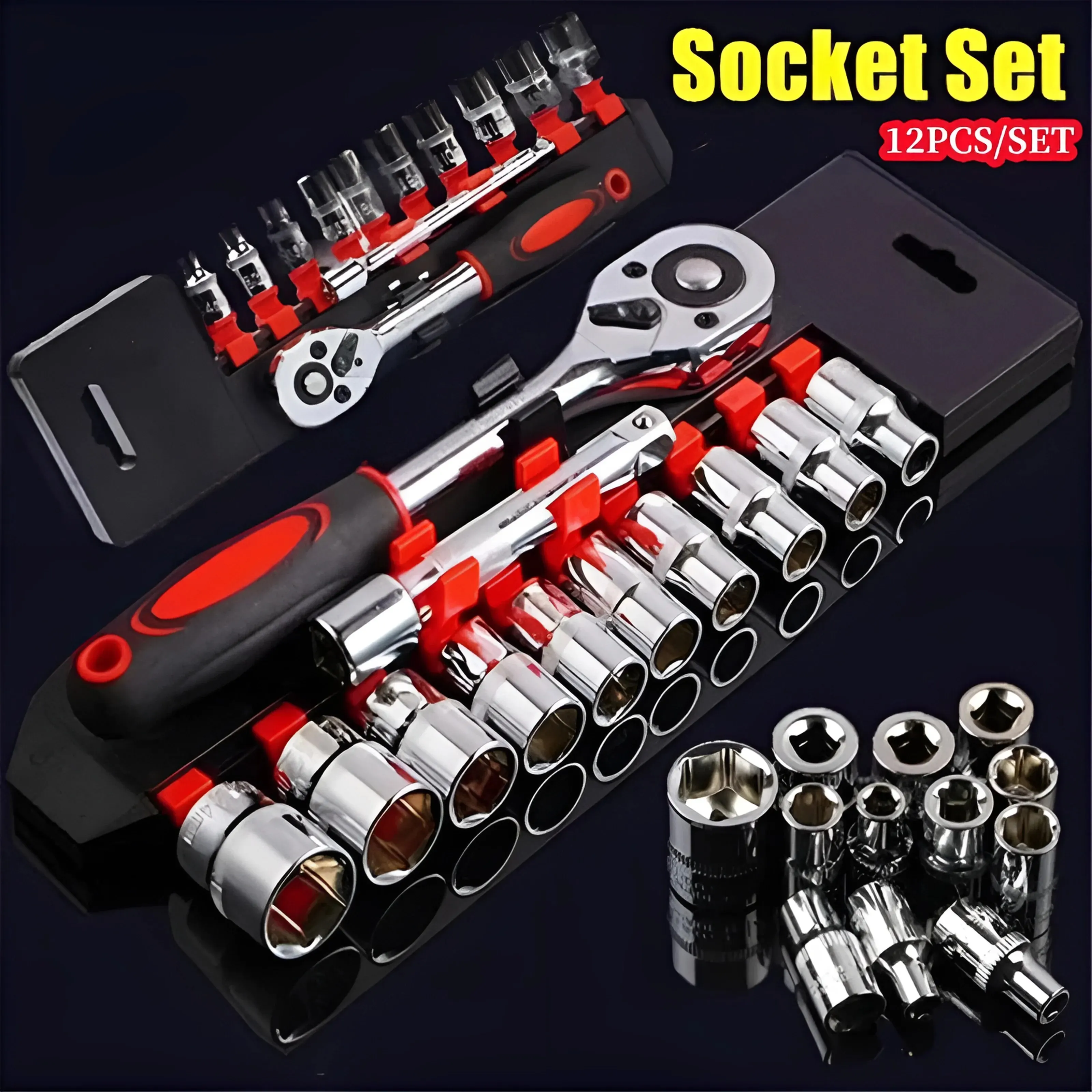 12PieceSocketAutomotiveRepairToolSetQuickRatchetWrenchSet