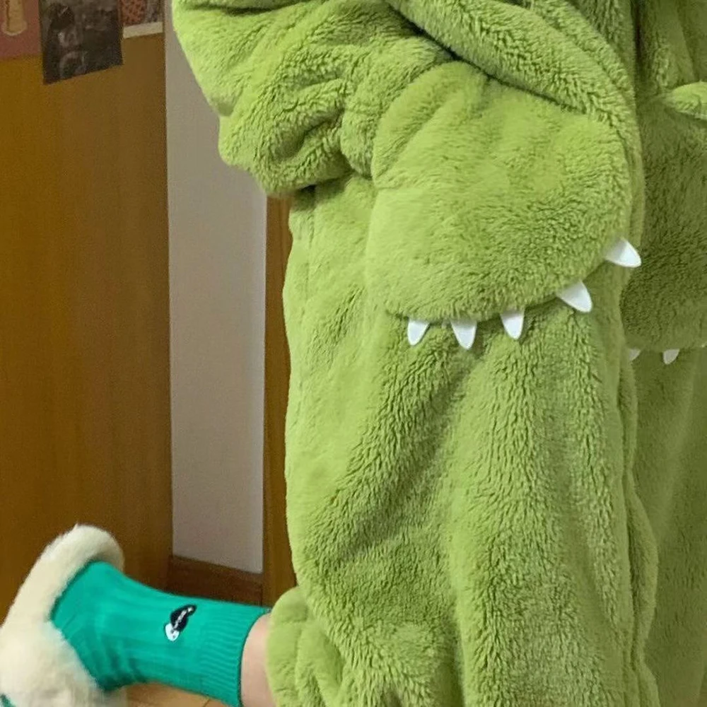 Adult Monster Costume Womens Flannel Robes Cartoon Cosplay Hooded Long Nightgown Soft Warm Sleepwear Plush Fleece Nightdress