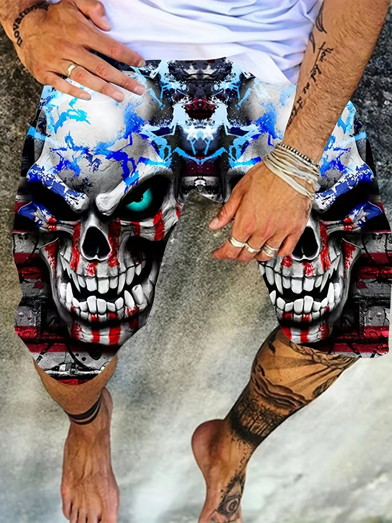 Summer Men Fashion Trend Shorts 3D Skull Graphic Shorts Summer Clothing Vacation Shorts Male Quick Drying Shorts Beach Shorts 5