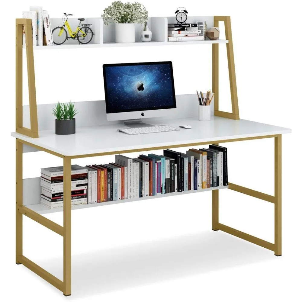 Computer Desk with Hutch, 47 inches Home Office Desk with Space Saving Design with Bookshelf for Small Spaces 5