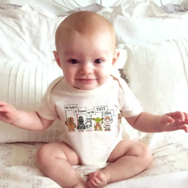 Newborn Rompers The Force is Strong With This One Baby Cotton Romper Playsuit Outfits Infant Boys Girls Jumpsuit Summer Costumes