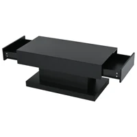 KOMHTOM Table basse noire avec 2 tiroirs et barre lumineuse LED table basse haute brillance 2