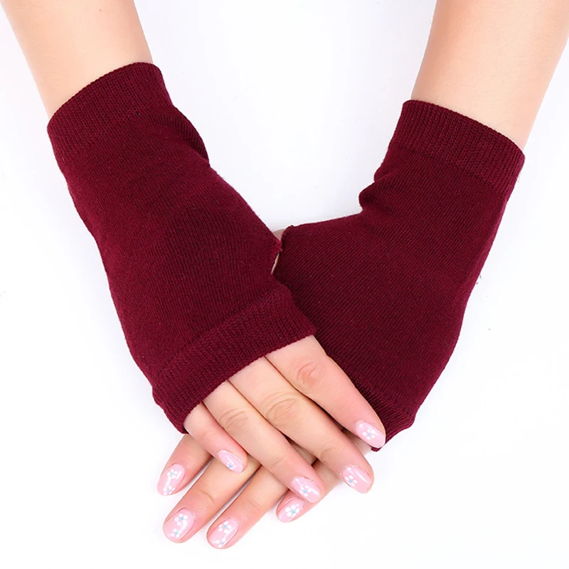 

1 Pair Half Finger Gloves Winter Gloves For Women Solid Color Fingerless Mittens Thumb Holes Wrist Warm Gloves Without Fingers