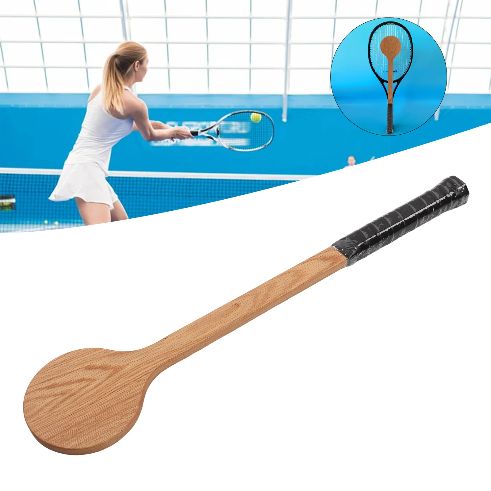 Tennis Pointer Spoon Wood Sweet Pointer Trainer Racket Swing Practice Training Aid with Storage Bag for Sports