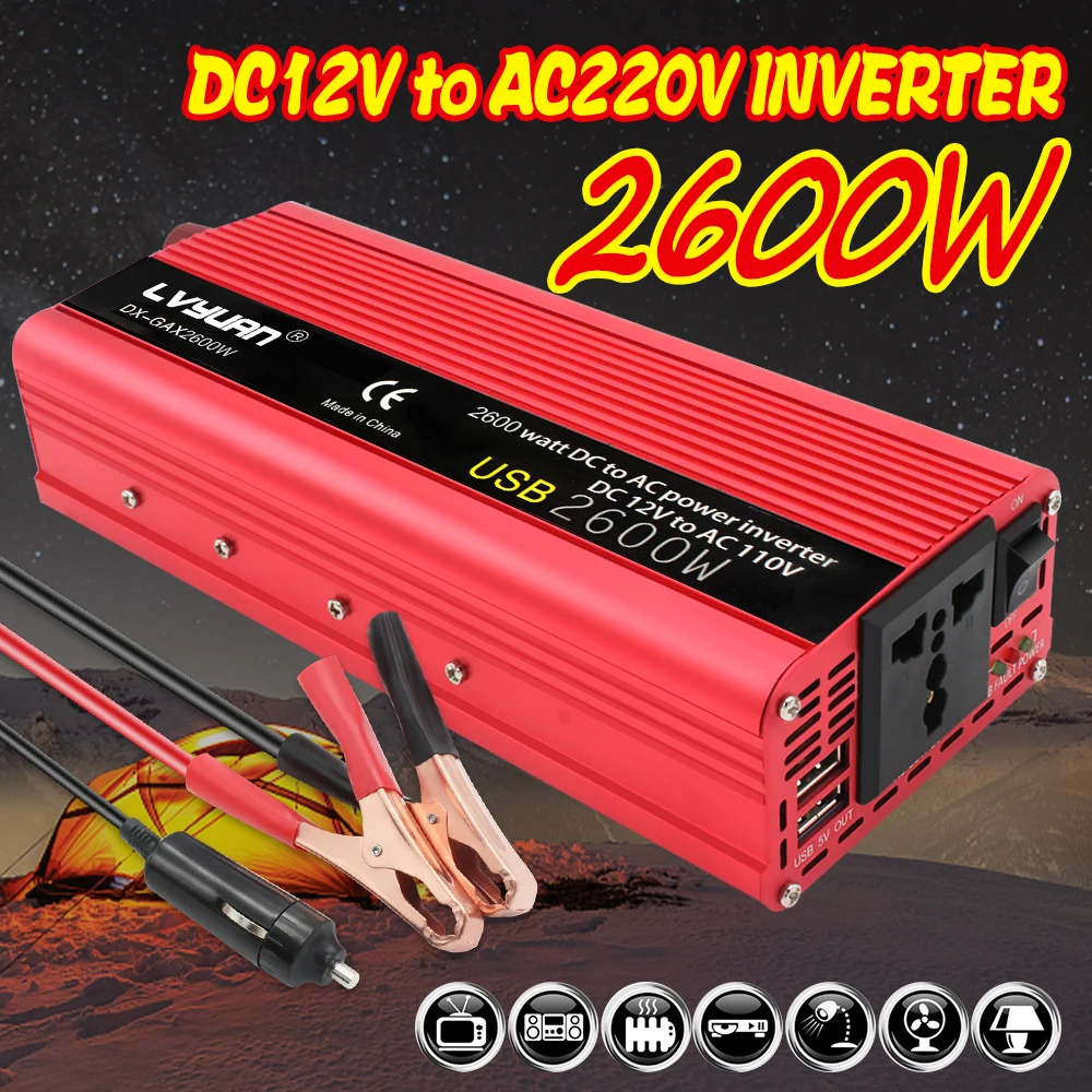 Inverter Di Potenza Per Auto Modificato Onda Sinusoidale Dc 12V A Ac 220V 230V Trasformatore Presa Universale Convertitore Caricabatteria Da Auto