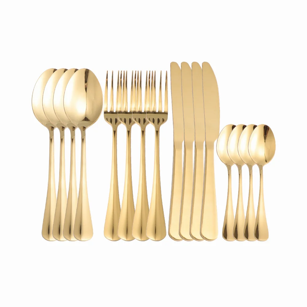 Mirror Gold Cutlery Stainless Steel 16Pcs Fork Spoons Knives Complete