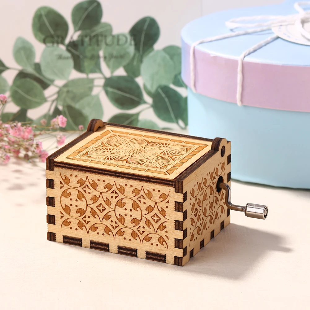 Wooden Hand-cranked Musical Box Carving Music Box Gift To My Wife Theme Mini Musical Home Decoration Thanksgiving