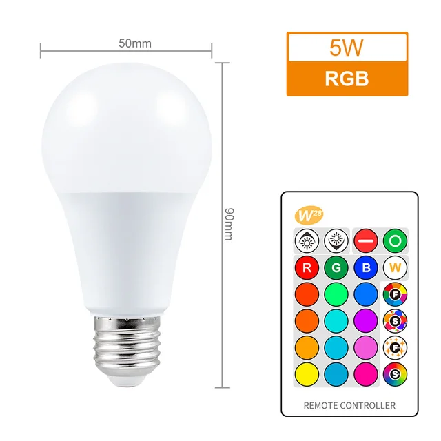 pakket havik Leeuw Colorful RGB LED Lamp E27 5W RGB 10W 15W RGBW RGBW Light AC85-265V Lampara  16 Colors Remote Controller Bombillas Led Decoration