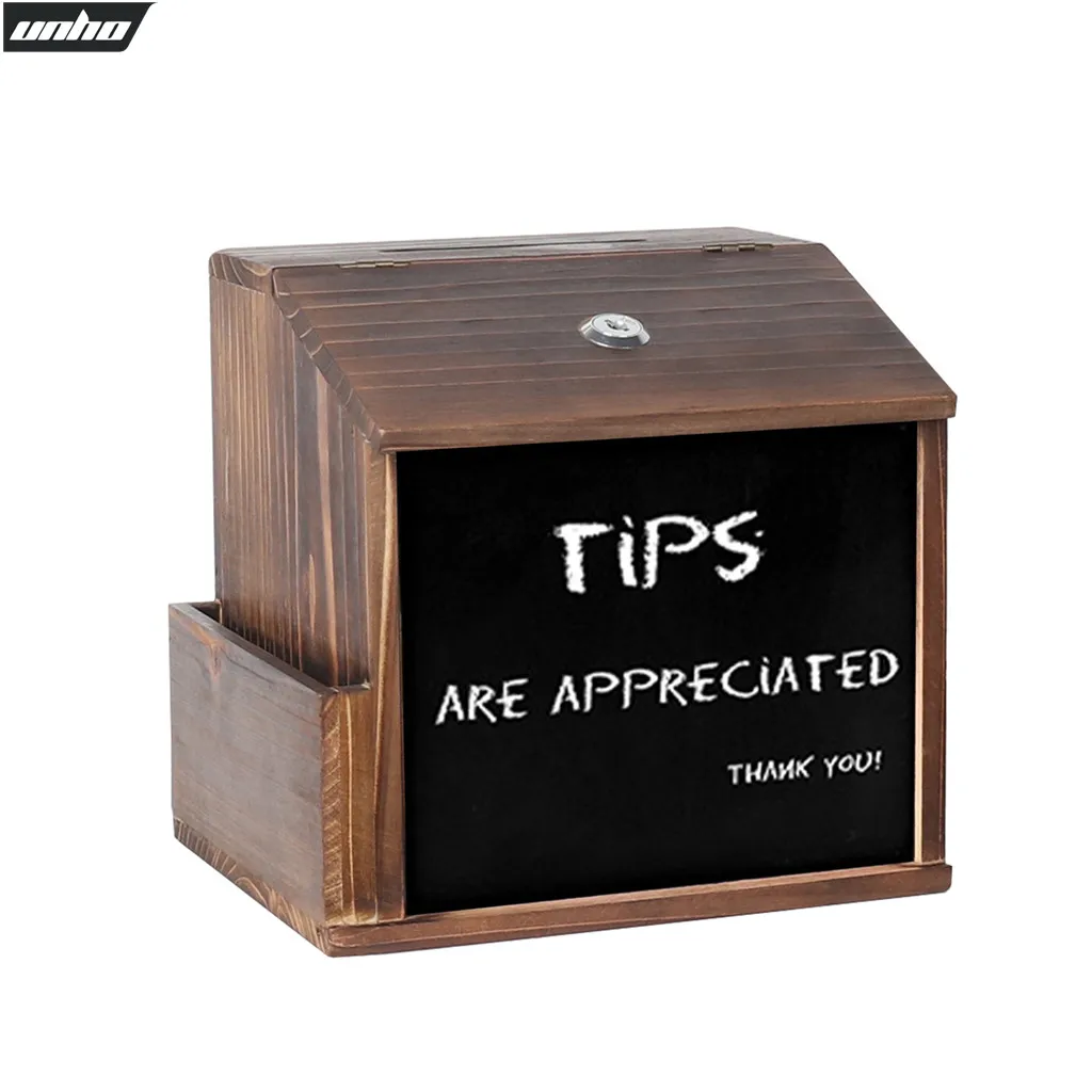 Lockable Wall Mounted Wooden Suggestion Box Chalkboard Ballot Donation Collection Box Lockable 2
