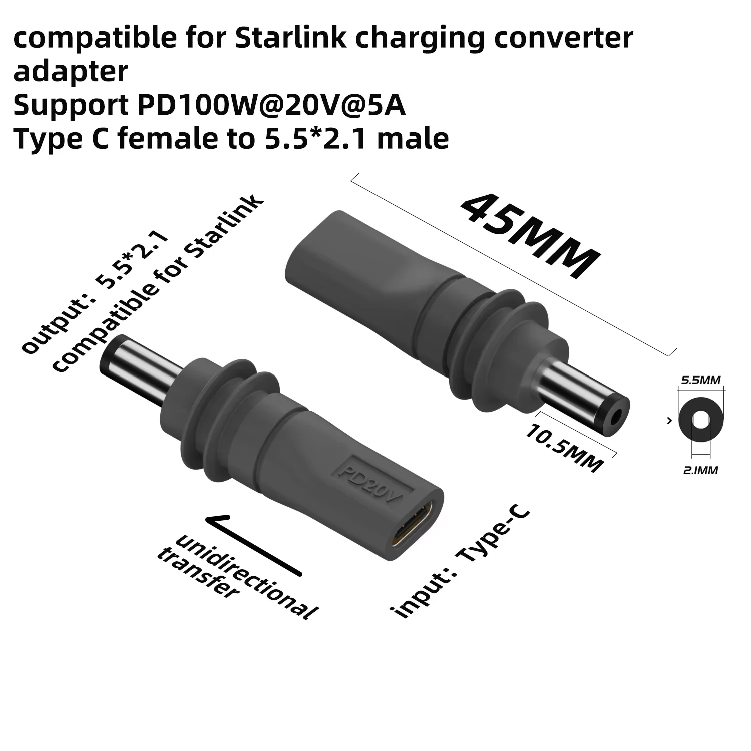 High-Power USB-C to DC Barrel Jack Power Adapter