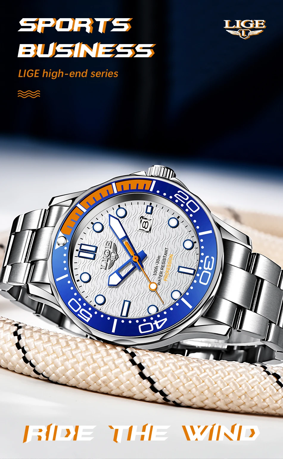 2022 LIGE New Business Mens Watches Top Brand Luxury Dive Watch For Men Waterproof Date Clock Sport Watch Relogio Masculino+Box