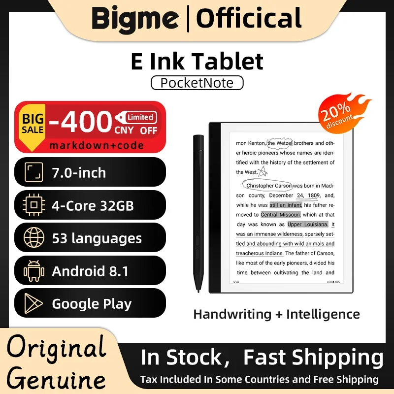 Bigme pocketnote 7-inch e Ink Screen electronic Ebook eReader E-paper tablet eink ebooks e-reader support kindle APP