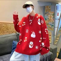 Couples Christmas Santa Claus Style Comfortable Loose Fit Crew Neck Pullover Sweater Fashionable All-Match Autumn Winter Knitwea