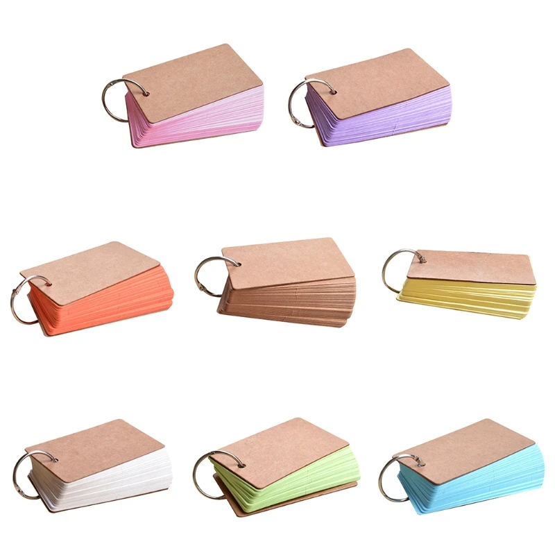 

E9LB 50 Sheets Pocket Note Memo Paper Pad Assorted Colors Small Blank Index Cards DIY Bookmarks with Clip Cloure Iron Ring