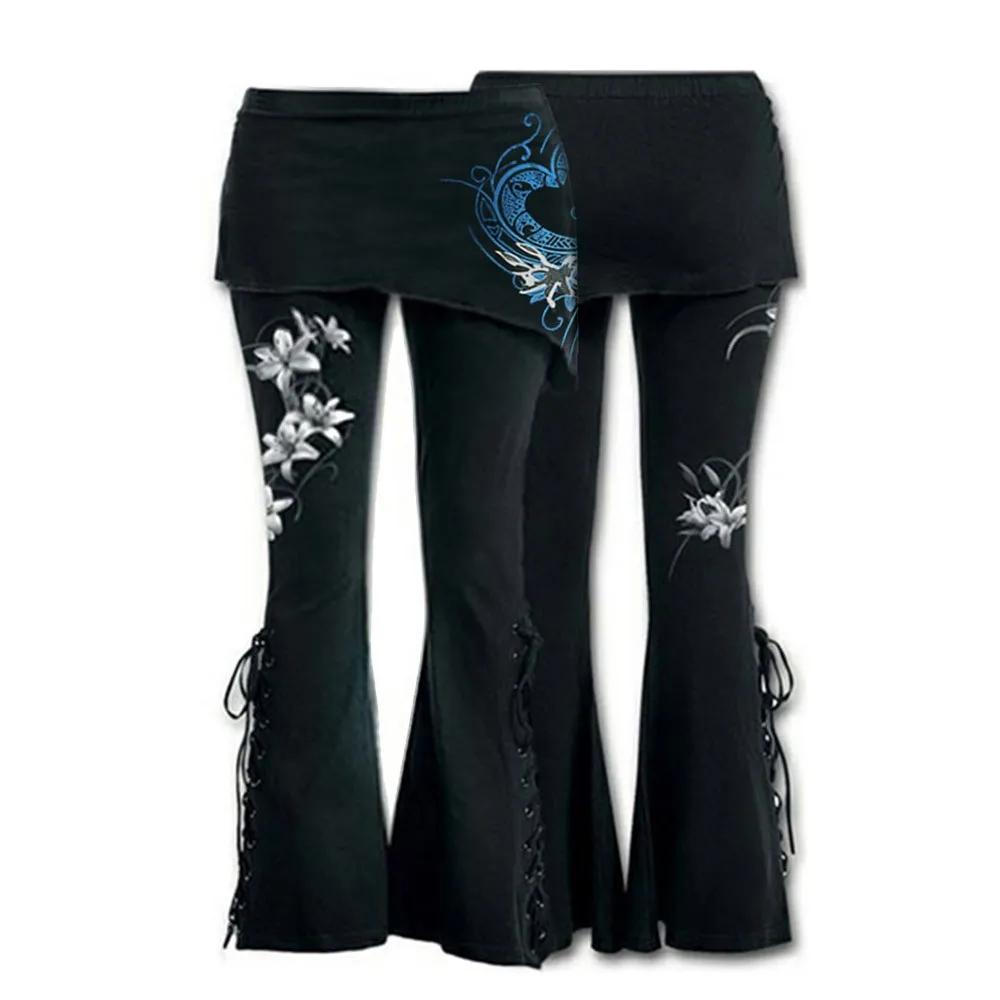 Women's Punk Lace Up Bell Bottom Y2K Pants 3