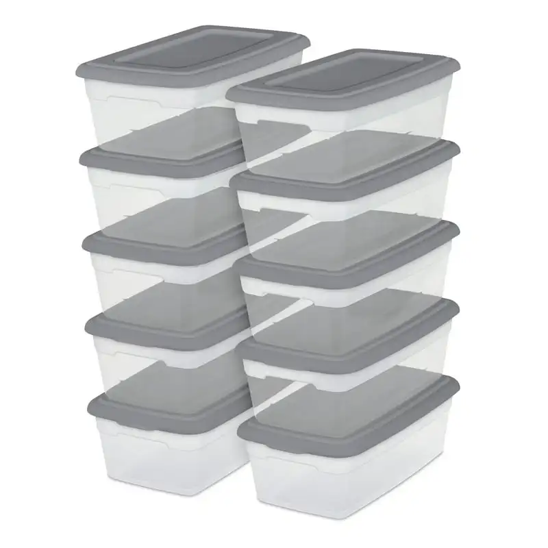 

of (10) 6 Qt. Clear Plastic Storage Boxes with Gray Lids
