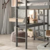 Full Loft Bed with Desk ,Shelves and Ladder, Grey 3