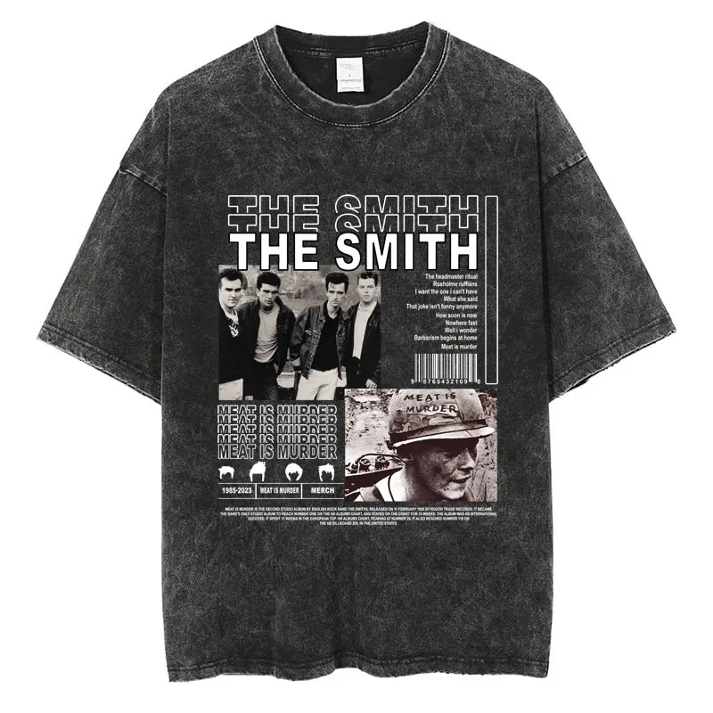 Rock Band The Smiths Harajuku Washed T Shirt Meat Is Kill Graphic Manica Corta Hip Hop Vintage T-Shirt Allentata Da Uomo Streetwear