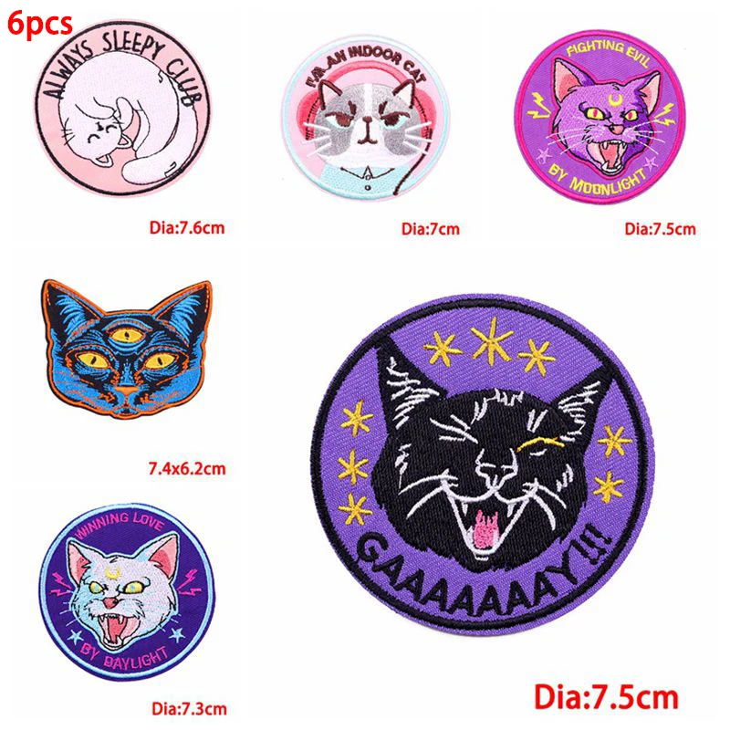 

6 шт./партия, термоклейкие нашивки с рисунком кошки