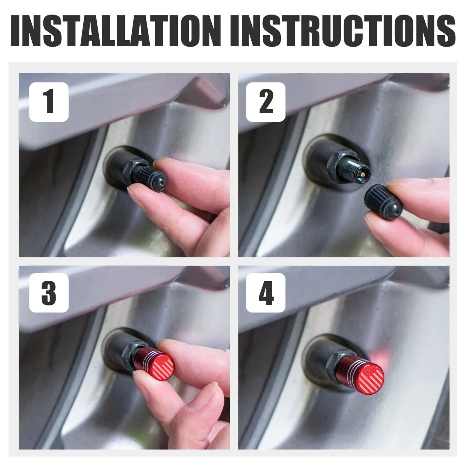 Durable Leak-Proof Metal Tire Valve Caps - Pack of 4, Corrosion Resistant with Plastic Liner
