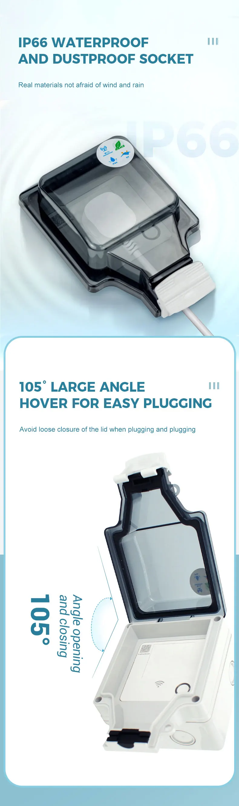 Description Picture 3 of itemAvoir Tuya Smart IP66 Waterproof Socket Wifi Control French Standard Outdoor Dustproof Power Outlets Work With Alexa Google Home