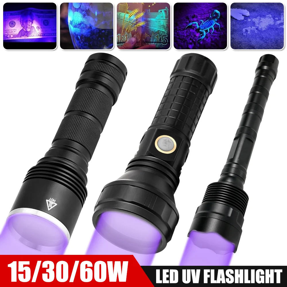 

UV 365nm Flashlight USB Rechargeable Ultraviolet Lamp Black Filter Light Pet Moss Detector For Cat Dog Stains Bed Bug Moldy Food