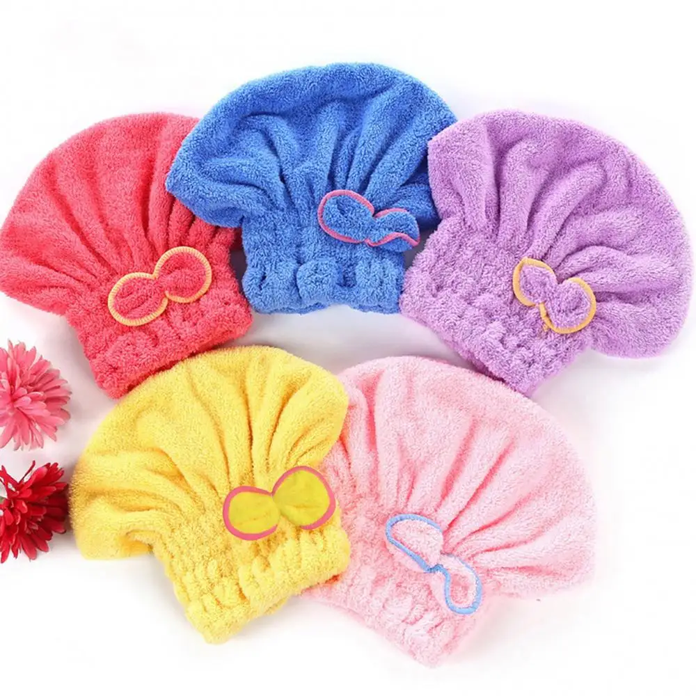 

Shower Caps Coral Velvet Quick Drying Bow Princess Bathing Hat Water Absorbent Drying Cap Bath Hat Head Towel Beauty Hair Hat