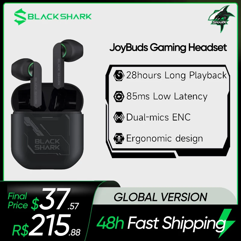 Black Shark JoyBuds Gaming Headset Bluetooth 5.2 Earphones Ultra-low Latency ENC Noise Reduction Wireless Earbuds for Smartphone |