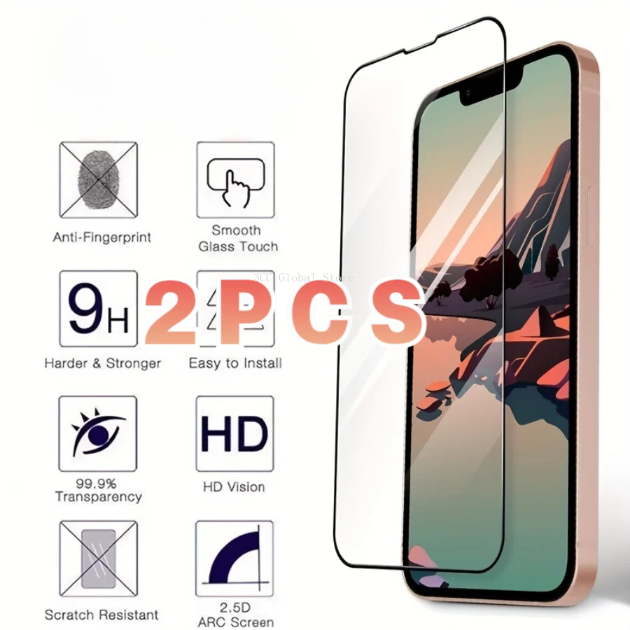 

Закаленное стекло с полным покрытием для IPhone, защитная пленка для экрана IPhone 15, 14 Pro Max, 13, 12 Mini, 11, 7, 8 Plus, XR, XS Max, SE, 2, SE, 3, 2 шт.