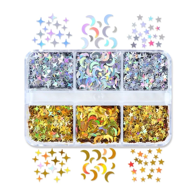 

6 Resin Sequins Moon Star Glitter For Epoxy Resin Filling UV Mold Filler