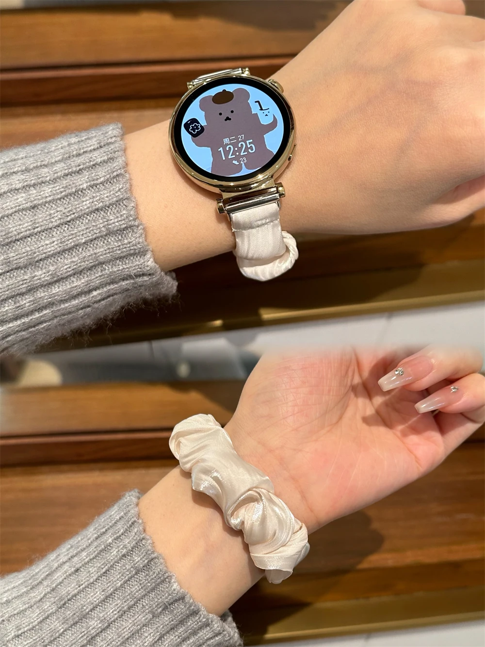 Elegant Chiffon Ribbon Scrunchie Band with Slim Bling Design