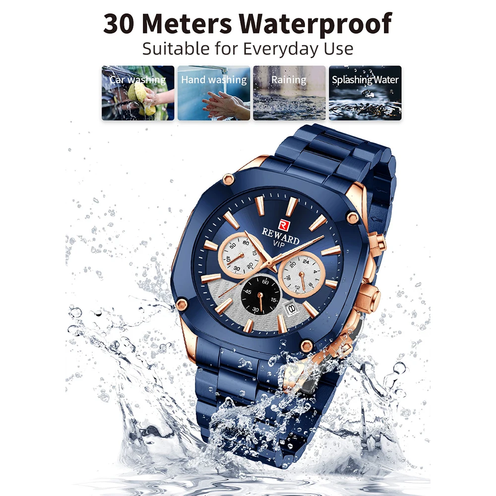 2022 New REWARD Men Watches Multifunction Business Quartz Wristwatch Solid Stainless Steel Wrist Watch Gift for Husband Brother