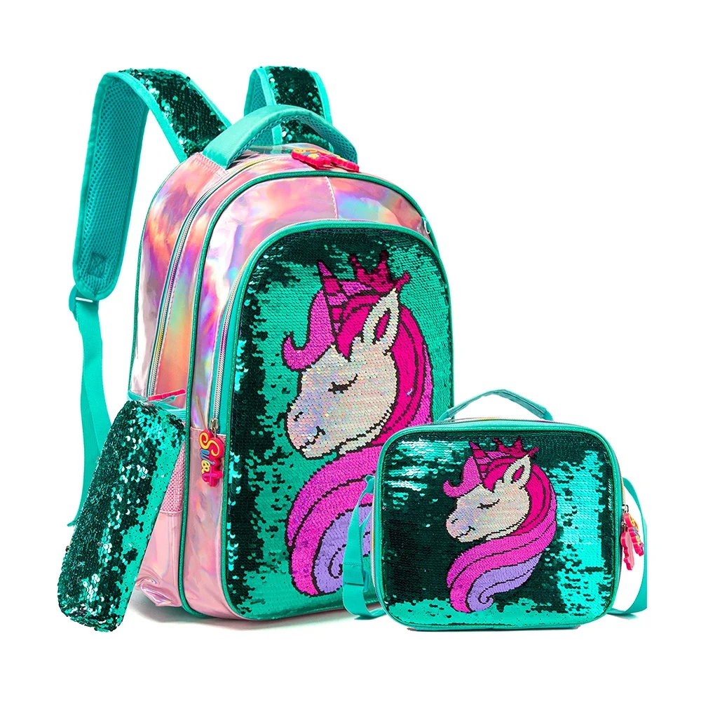 BIKAB Unicorn School Bag Double Sided Sequin Backpack Set