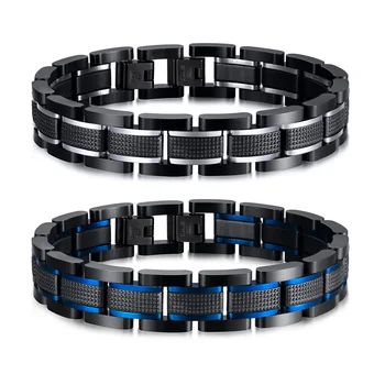 Luxury Black Strap Bracelets for Men Boys,22.5CM Stainless Steel Wtach Band Link Wristband,Best Gift for Husband Father