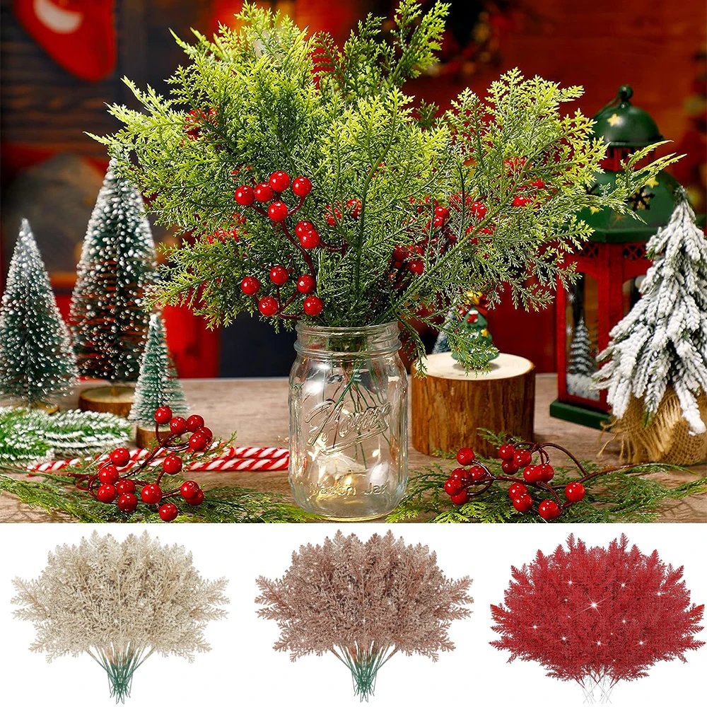 Yannew 30pcs Christmas Branches Artificial Pine Sprigs Greenery Plants  Cedar Spray Picks for DIY Crafts Garland Xmas Decoration - AliExpress