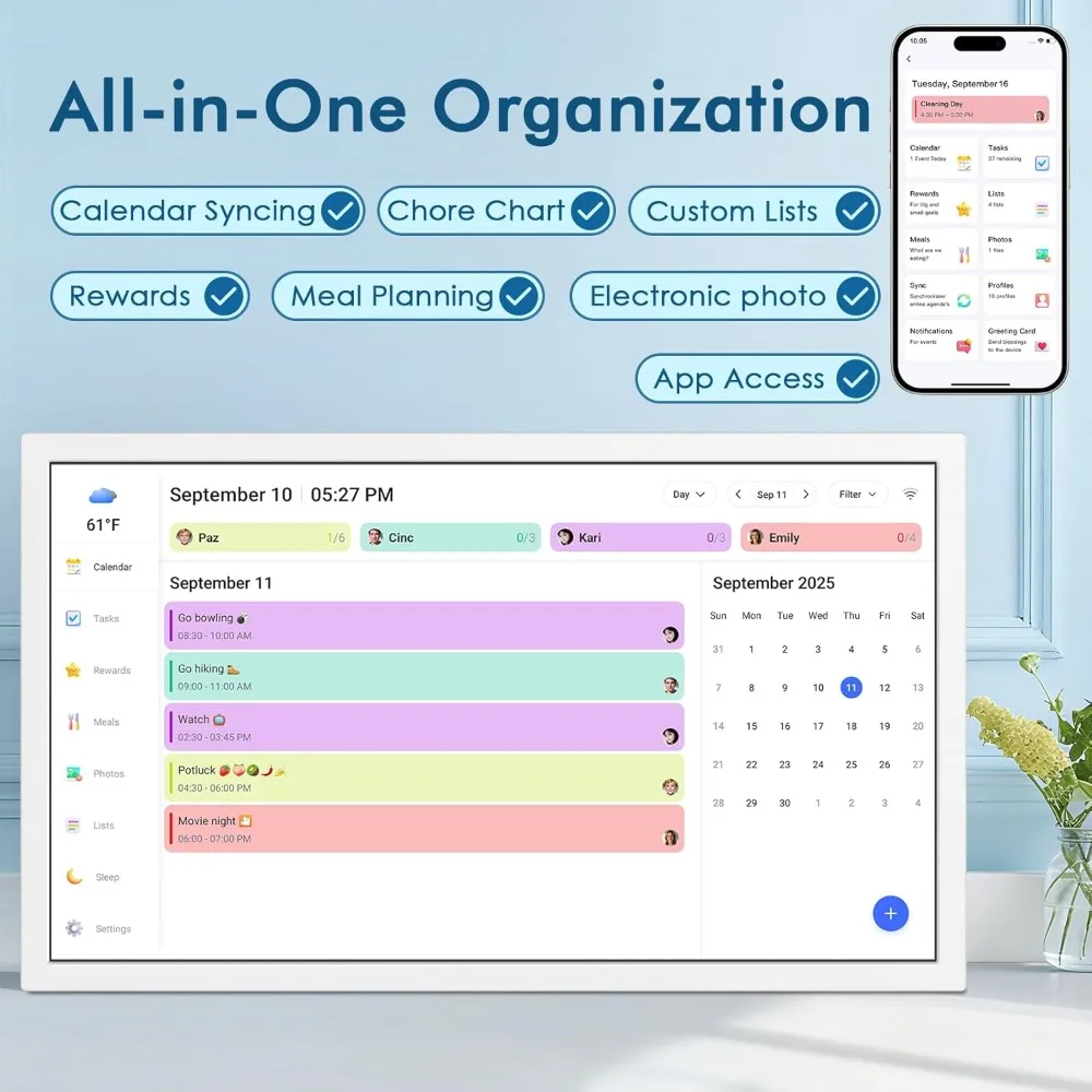 27 inch calendar Smart Digital Family Planner Touchscreen IPS Display - Alletron Alletron Smart Digital Calendar remote control via app