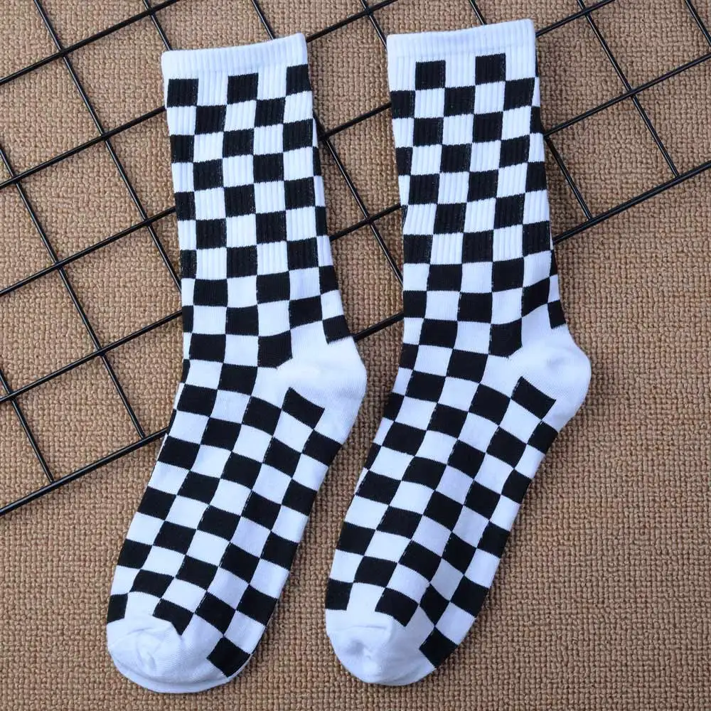 thermal socks for women 1 Pair Cotton Hip Hop Women Socks Korea Geometric Novelty Harajuku Smiling Face Girl Lady Happy Skating Checkerboard Funny Socks knee socks