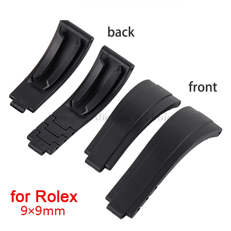 Rolex Black & Green Rubber Wristband with Stainless Steel Folding Buckle - 20mm Watch Strap