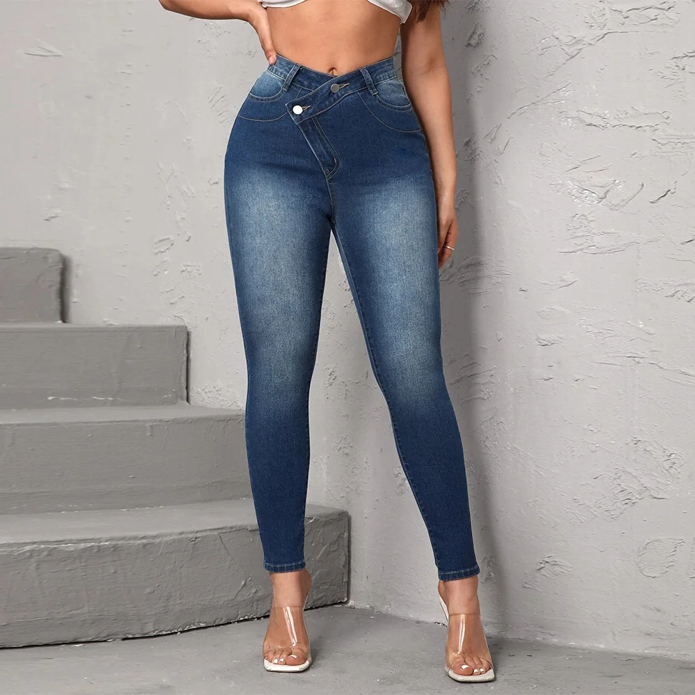 High Waist Jeans Women Summer 2023 Fashion Versatile Casual Tight Asymmetric Denim Pencil Pants Female Y2k Trousers Streetwear invisible open crotch outdoor sex jeans high waist slim tight wide leg bell bottoms streetwear women boyfriend denim trousers