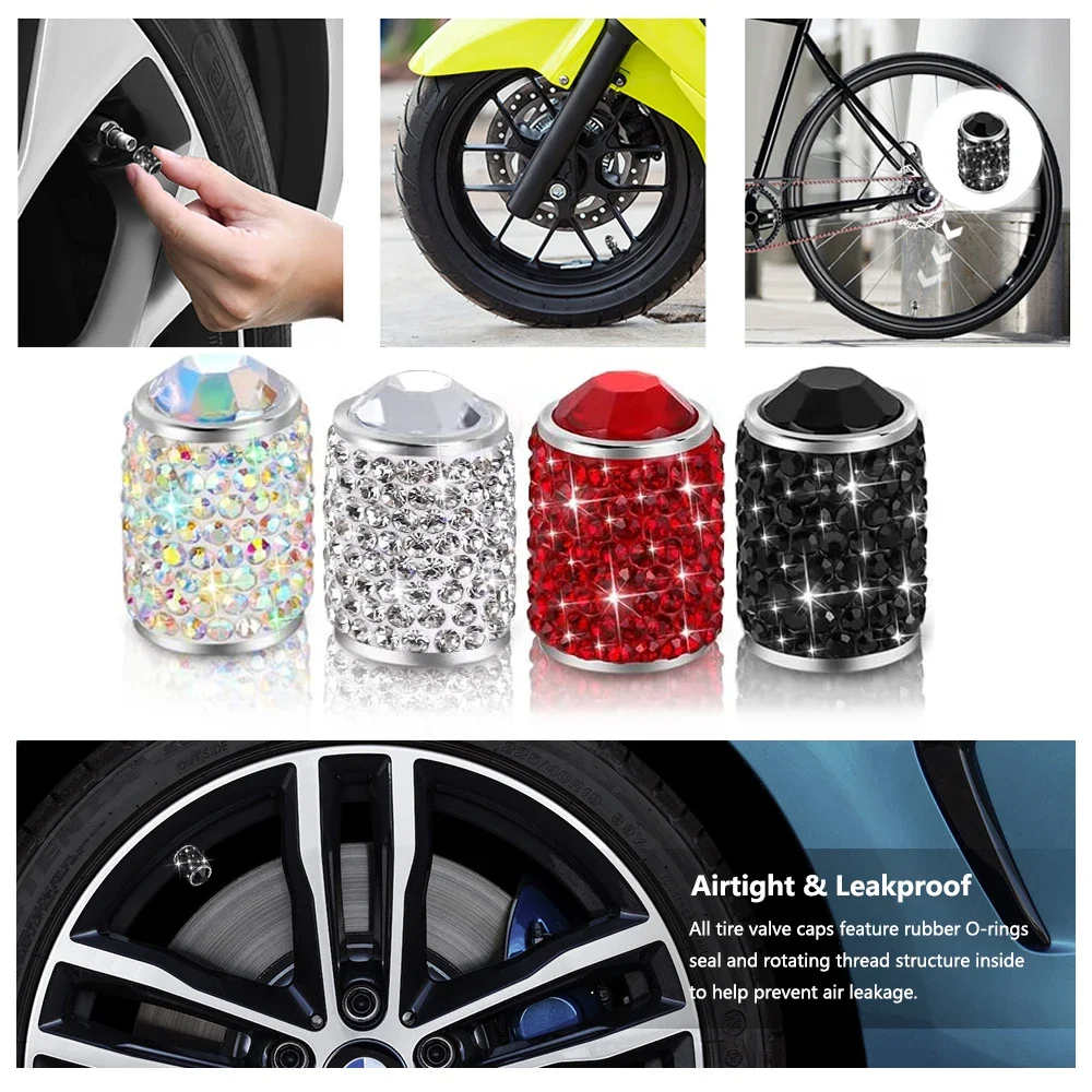 Luxurious Bling Rhinestone Tire Valve Caps - Set of 4